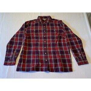 Duluth Trading Shirt Womens Large Plaid Flannel Long Sleeve Pocket Red